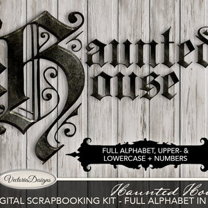 Haunted House Alphabet Digital Scrapbooking Alpha Uppercase Lowercase PNG Halloween crafting instant sheet digital download 001782 image 1