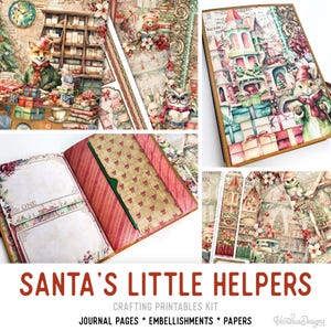 Santa's Little Helpers Junk Journal Kit, Christmas Crafting Printables Kit Christmas Embellishments Printable Paper Craft Tutorial 003507