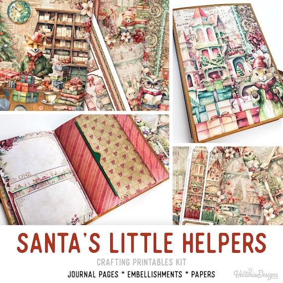 Santa's Little Helpers Junk Journal Kit (Standard) - Printable Pages, Papers, Embellishments for Crafting - 003507