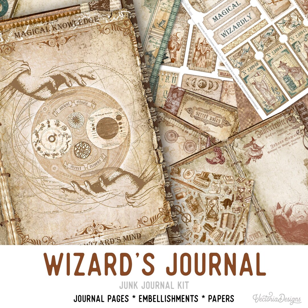 Wizard's Journal Junk Journal Kit, Magic Embellishments, Magic Junk ...