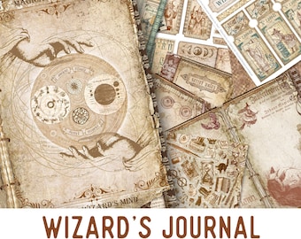 Wizard's Journal Junk Journal Kit, Magic Embellishments, Magic Junk Journal Kit, Craft kits, Wizard , Scrapbooking Kit, Digital Paper 002447