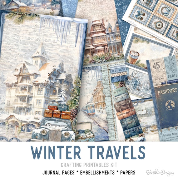 Winter Travels Junk Journal Kit (Standard) - Printable Pages, Papers and Embellishments for Crafting - 003799