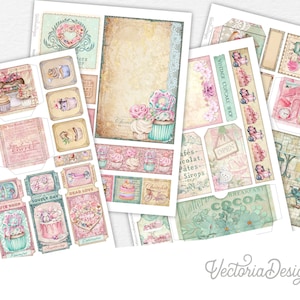 Shabby Vintage Cupcake Shop Junk Journal Embellishments, Scrapbook Printables, Printable Paper Crafting Supplies, Scrapbook Ephemera 002620