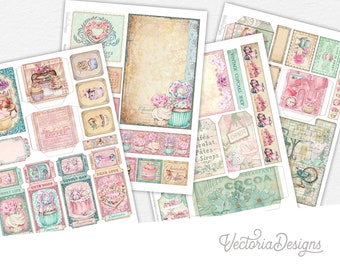 Shabby Vintage Cupcake Shop Junk Journal Embellishments, Scrapbook Printables, Printable Paper Crafting Supplies, Scrapbook Ephemera 002620