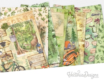 Into The Wild Paper Pack, Printable Paper Pack, Hiking, Camping, Digital Paper 002217