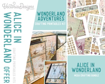 Alice in Wonderland Offer, Wonderland Printables, Printable Papers, Junk Journal kit, Journal Pages, Wonderland Ephemera, Craft Kit - 002698
