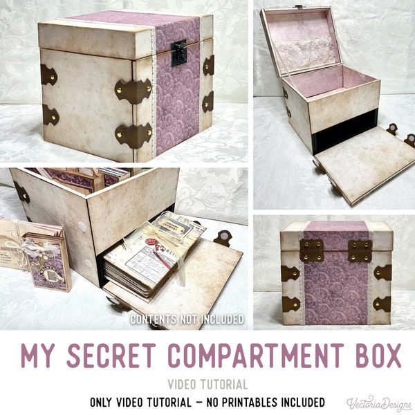 My Secret Compartment Box Crafting Tutorial, How To Paper Craft Guide, Vintage Journal Crafting, Printable DIY, Print Cut Assemble 002618