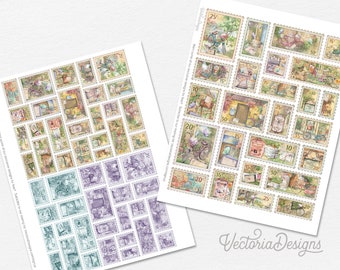 Bicycle Mail Postage Stamps, Printable Stamps, Junk Journal Embellishments, Scrapbooking Ephemera, Junk Journal Embellishments - 002957