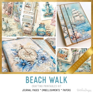 Beach Walk Junk Journal Kit DELUXE, Beach Crafting Printables Kit Nautical Embellishments Printable Nautical Paper Kit Craft Tutorial 003406