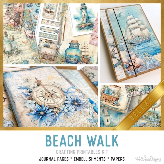 Beach Walk Junk Journal Kit (DELUXE) - Printable Pages, Papers and Embellishments for Crafting - 003406