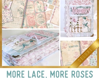 More Lace More Roses DELUXE Crafting Printables Kit, Roses Junk Journal, Embellishments, Printable Paper Pack, Craft Kits, Tutorial - 002697