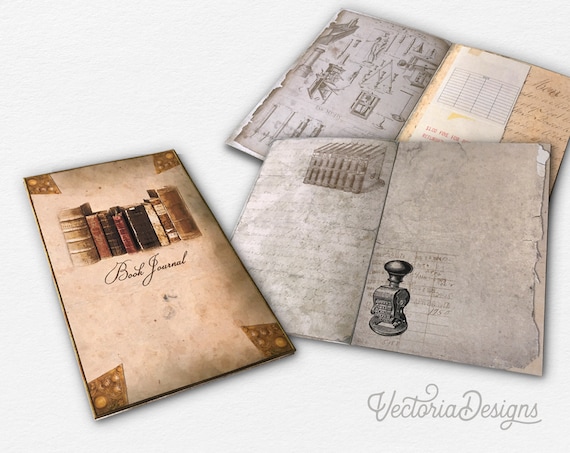 Book Junk Journal Kit, Printable Library Journal Kit, Junk Journal