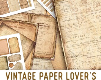 Vintage Paper Lover's Crafting Printables Kit, Printable Journal Kit, Vintage Junk Journal Ephemera, Journal DIY, Download, Craft Kit 002231