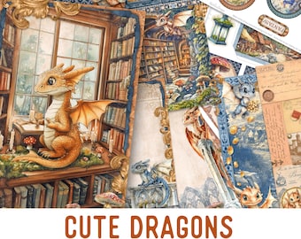 Cute Dragons Junk Journal Kit (Standard) - Printable Craft Kit with Journal Pages, Embellishments & Papers - 003819
