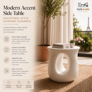 U-Shaped Concrete Side Table, Sculptural Minimalist Accent Table, Indoor Outdoor Furniture
