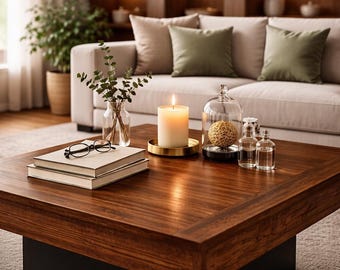 Modern Wood Square Coffee Table with Ambient LED Lighting, Remote Control Smart Furniture