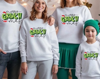Matching “Merry Grinchmas” Family Christmas Jumpers – Adult & Kids Sizes | Buy more to save