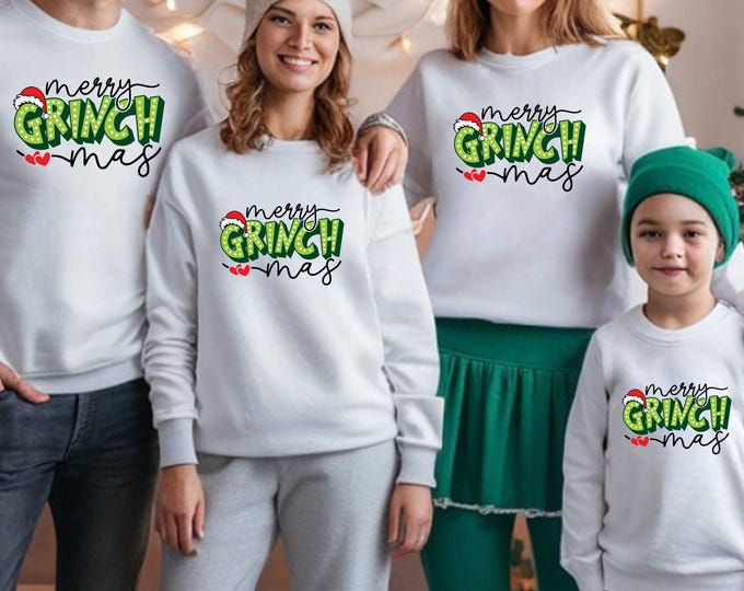 Featured listing image: Matching “Merry Grinchmas” Family Christmas Jumpers – Adult & Kids Sizes | Buy more to save