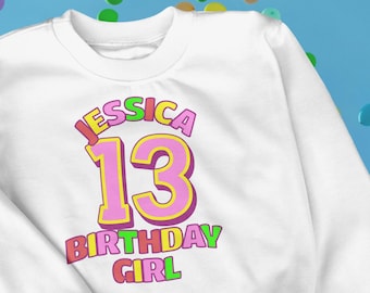 Personalised Birthday Girl Number Sweatshirt with Name & Age