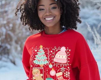 Christmas Jumper | Festive Sweatshirt for Kids & Adults | Family Xmas Tops | Gingerbread and Tree Print