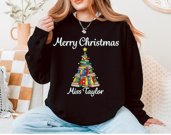Personalised Teacher Christmas Jumper | Custom Name Sweatshirt | Teacher, Librarian or Book Lover | Plus Size