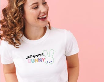 Women's Cute Bunny Shirt – Happy Bunny Graphic Tee, Unique Aesthetic T-Shirt Gift