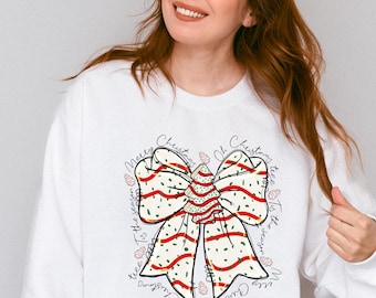 Festive Christmas Coquette Sweatshirt - Merry Christmas Bow Jumper in 12 Colours & Plus sizes