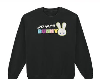 Happy Bunny Sweatshirt: Embroidered Appliqué, Plus Sizes, Handmade jumper