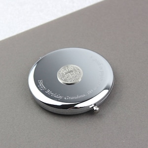 Miroir compact personnalisé 60e anniversaire, 6 pence, 1965