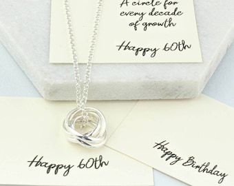 60th Birthday Sterling Silver Ring Necklace