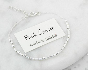 Fuck Cancer Sterling Silver Morse Code Chain Bracelet