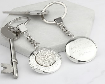 1928 to 1967 Lucky Sixpence Vintage Locket Keyring