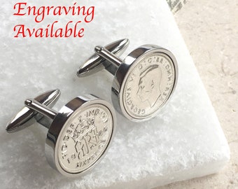 Personalised Sixpence 1928 To 1967 Cufflinks