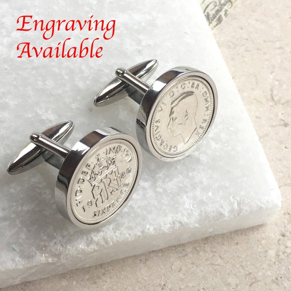 Personalised Sixpence 1928 To 1967 Cufflinks