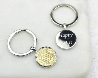 Personalised 1964 60th Birthday Threepence Keyring