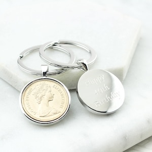 Porte-clés personnalisé pour 40e anniversaire, 5 pence, 1985