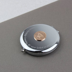 Personalised Silver Sixpence/Farthing Compact Mirror image 4