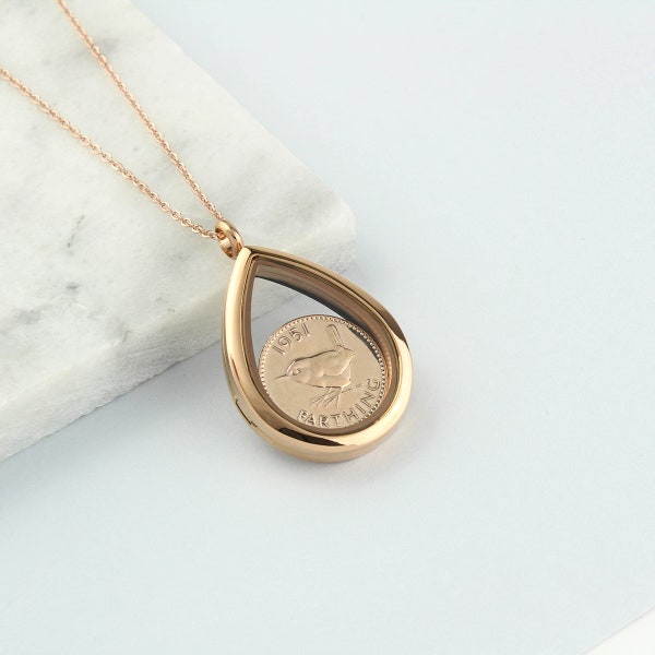 70th/ 80th Birthday Farthing Coin Locket Necklace