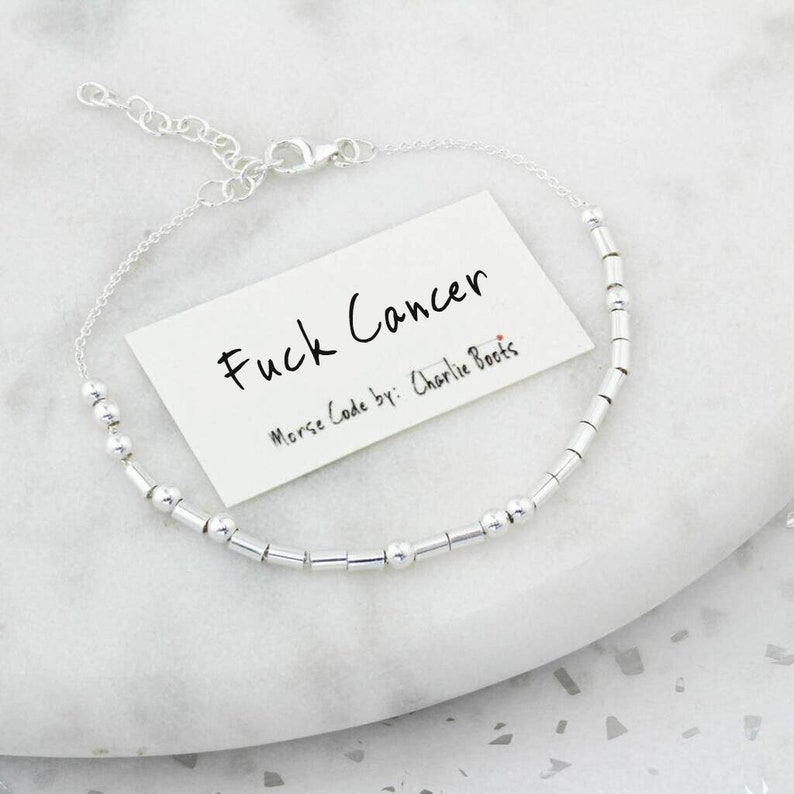 Fuck Cancer Sterling Silver Morse Code Bracelet zdjęcie 4