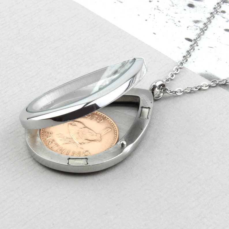 70th/80th Birthday Silver Farthing Coin Locket Necklace image 7