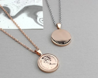 Personalised 50th birthday Rose Gold or Silver Halfpenny Necklace, customised