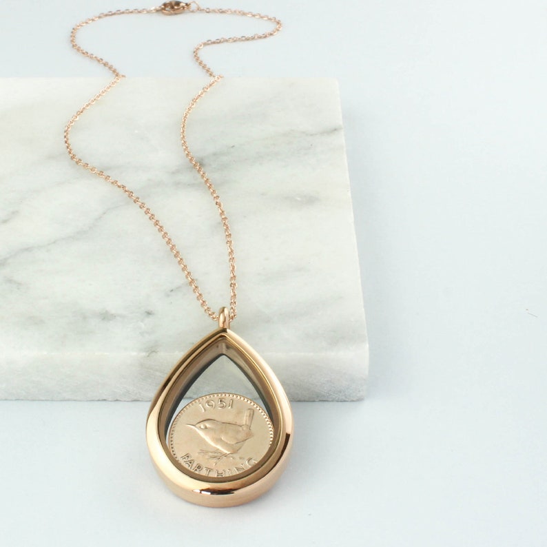 70th/ 80th Birthday Farthing Coin Locket Necklace image 9