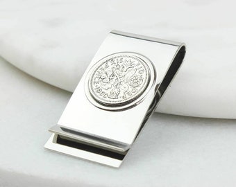 Personalised 60th Birthday Sixpence Money Clip