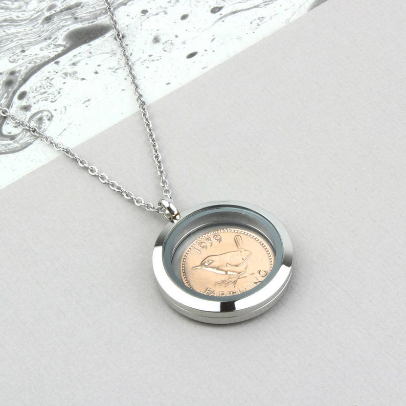 70th/80th Birthday Silver Farthing Coin Locket Necklace image 8