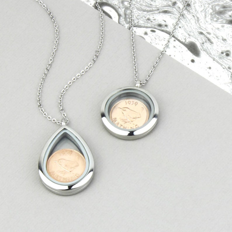 70th/80th Birthday Silver Farthing Coin Locket Necklace image 2