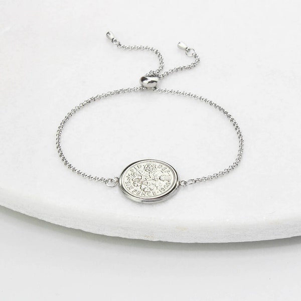 Personalised 60th Birthday Sixpence Bracelet