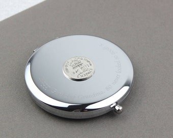 Personalised Silver Sixpence/Farthing Compact Mirror