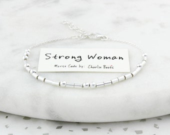 Personalisiertes Morse-Code-Kettenarmband - Sterling Silber