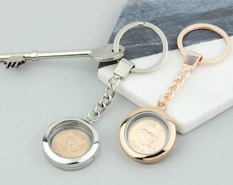 1954 70th Or 1944 80th Birthday Farthing Coin Locket Keyring