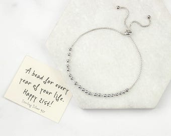 Sterling Silver 21st Birthday 21 Beads Slider Bracelet